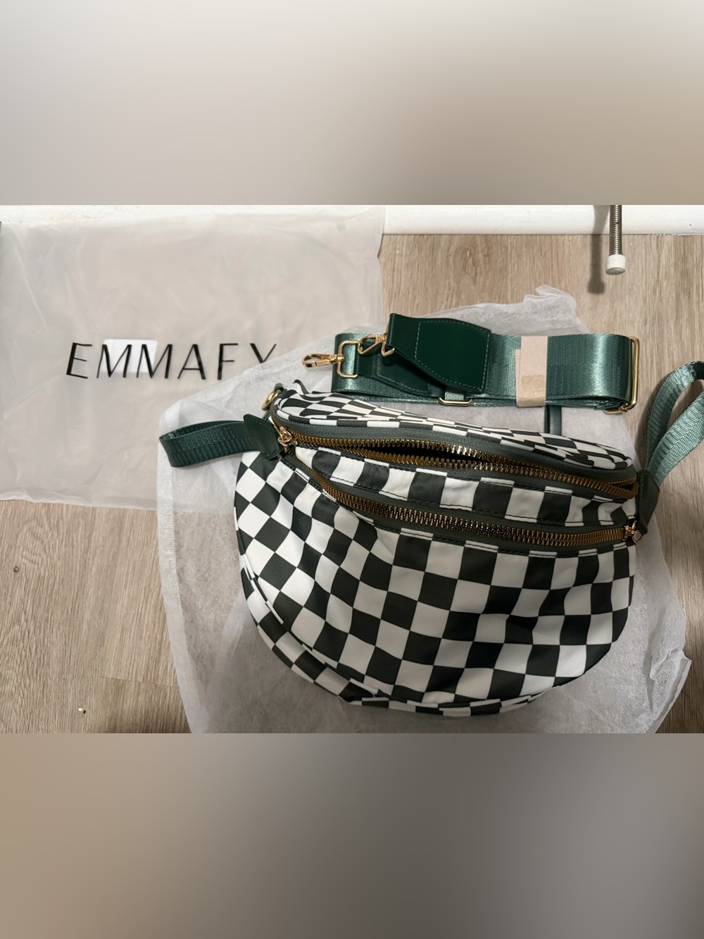 Emmafy Green & White Checkered Crossbody GoFree bag